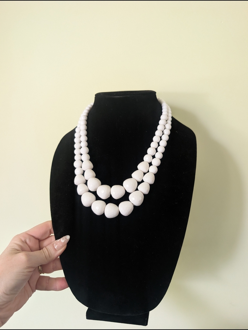 Vintage White Double Strand Bead Necklace - Classic Women's Jewelry